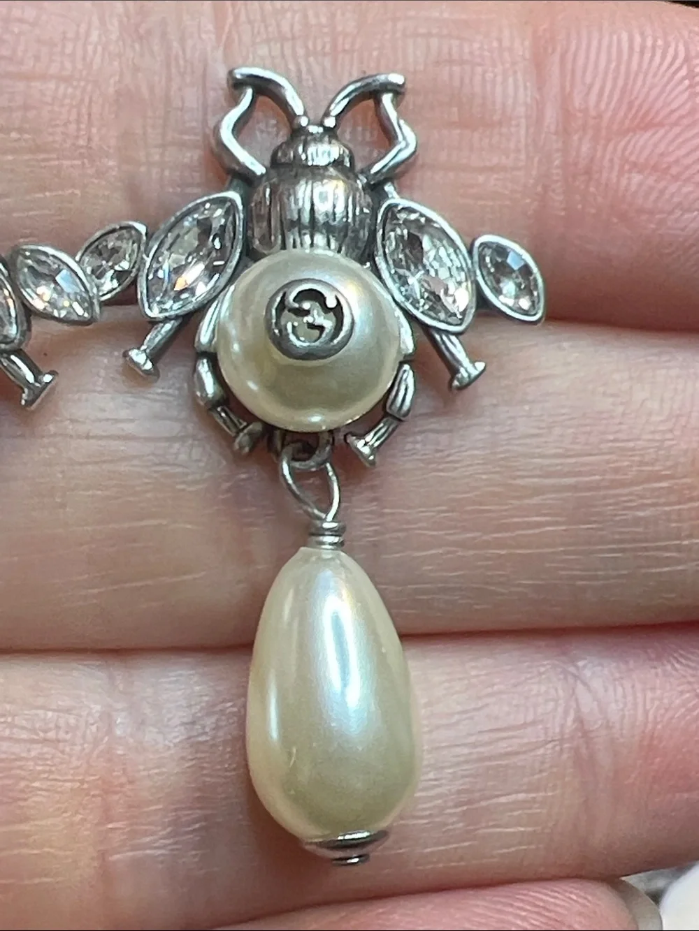 Pearl Drop Bee Earrings in Ivory and Silver